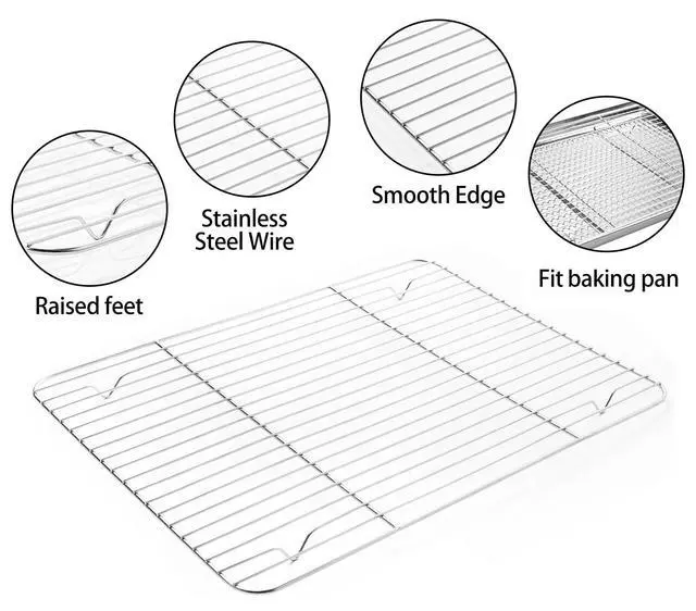 Alt view image 4 of 7 - Stainless Steel Baking Sheet Tray Cooling Rack with Silicone Baking Mat Set, Cookie Pan with Cooling Rack, Set of 9 (3 Sheets + 3 Racks + 3 Mats), 10/12/16 Inch, Easy Clean