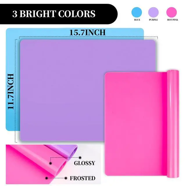 Alt view image 2 of 7 - Silicone Mat for Resin Molds, 3 PCS Silicone Mats for Epoxy Resin, UV Resin, Play Dough Mat, Clay Mat, Nonstick Silicone Sheets Pads for DIY Arts and Crafts, Pink & Purple & Blue, 15.7x 11.7