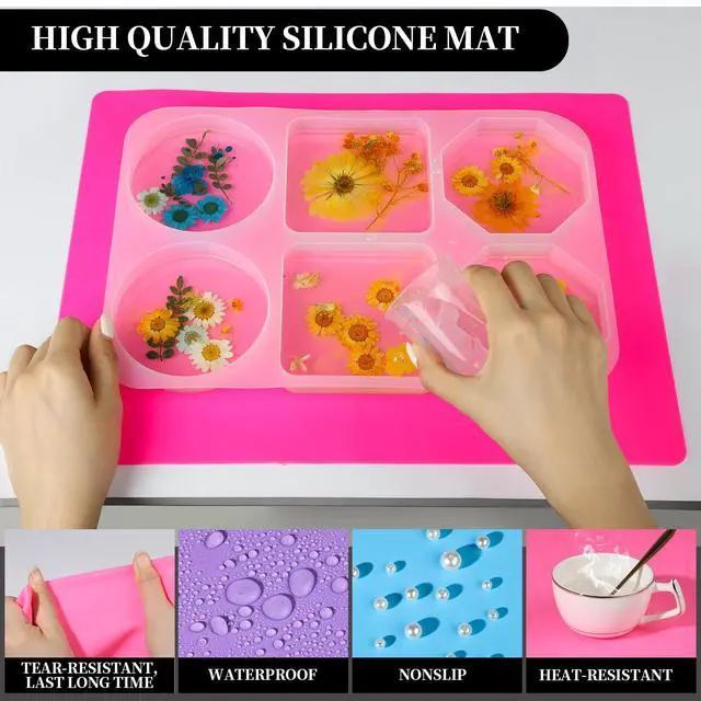 Alt view image 3 of 7 - Silicone Mat for Resin Molds, 3 PCS Silicone Mats for Epoxy Resin, UV Resin, Play Dough Mat, Clay Mat, Nonstick Silicone Sheets Pads for DIY Arts and Crafts, Pink & Purple & Blue, 15.7x 11.7