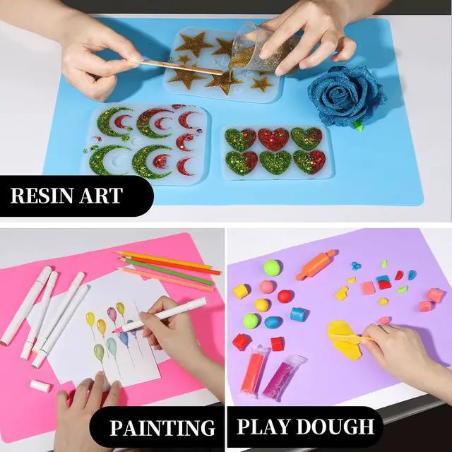 Alt view image 6 of 7 - Silicone Mat for Resin Molds, 3 PCS Silicone Mats for Epoxy Resin, UV Resin, Play Dough Mat, Clay Mat, Nonstick Silicone Sheets Pads for DIY Arts and Crafts, Pink & Purple & Blue, 15.7x 11.7