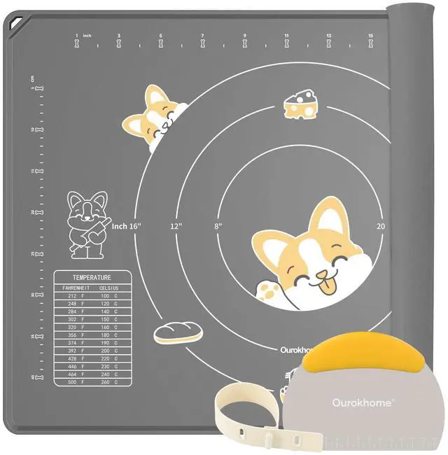 Main image of Silicone Baking Mat Sheet and Pastry Dough Cutter, 0.5 Inch Thick 28" X 20" BPA free Silicone Rolling Mat, Non-Stick and Anti-Slip, Dishwasher Safe (Gray)