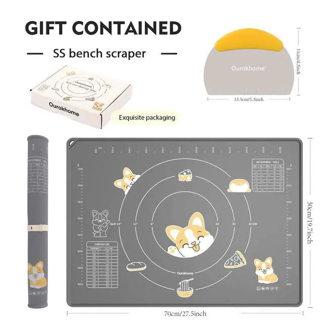 Alt view image 2 of 6 - Silicone Baking Mat Sheet and Pastry Dough Cutter, 0.5 Inch Thick 28" X 20" BPA free Silicone Rolling Mat, Non-Stick and Anti-Slip, Dishwasher Safe (Gray)