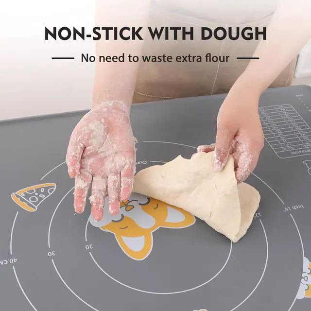 Alt view image 3 of 6 - Silicone Baking Mat Sheet and Pastry Dough Cutter, 0.5 Inch Thick 28" X 20" BPA free Silicone Rolling Mat, Non-Stick and Anti-Slip, Dishwasher Safe (Gray)