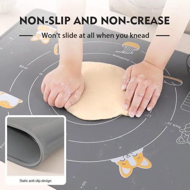 Alt view image 4 of 6 - Silicone Baking Mat Sheet and Pastry Dough Cutter, 0.5 Inch Thick 28" X 20" BPA free Silicone Rolling Mat, Non-Stick and Anti-Slip, Dishwasher Safe (Gray)