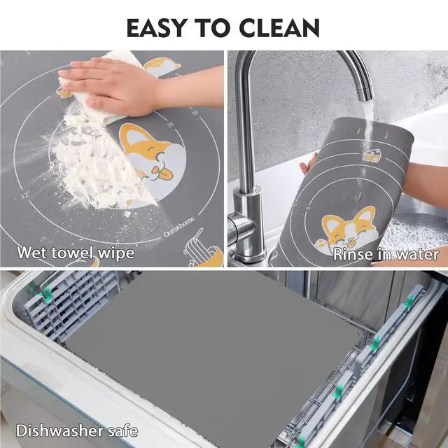 Alt view image 5 of 6 - Silicone Baking Mat Sheet and Pastry Dough Cutter, 0.5 Inch Thick 28" X 20" BPA free Silicone Rolling Mat, Non-Stick and Anti-Slip, Dishwasher Safe (Gray)