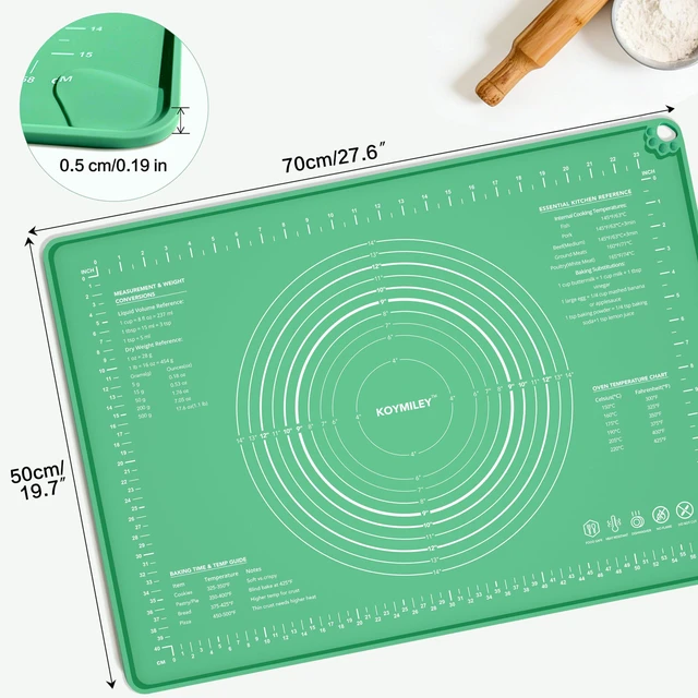 Alt view image 2 of 7 - Extra Large Food Grade Platinum Silicone Pastry Mat 28 x 20, Non-Slip Non-Stick Baking Mat for Rolling Dough with 5mm Raised Edge, Measurements & Baking Guide for Bread, Pizza, Pie & Sourdough