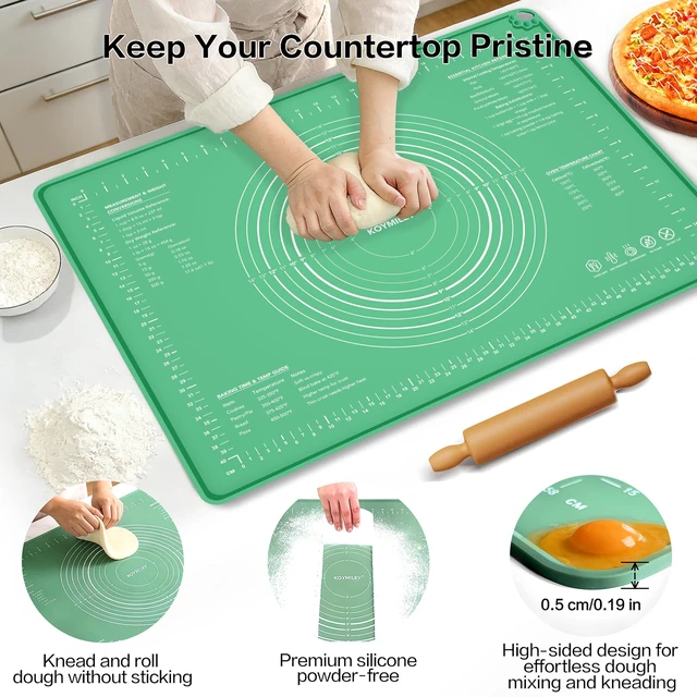 Alt view image 3 of 7 - Extra Large Food Grade Platinum Silicone Pastry Mat 28 x 20, Non-Slip Non-Stick Baking Mat for Rolling Dough with 5mm Raised Edge, Measurements & Baking Guide for Bread, Pizza, Pie & Sourdough