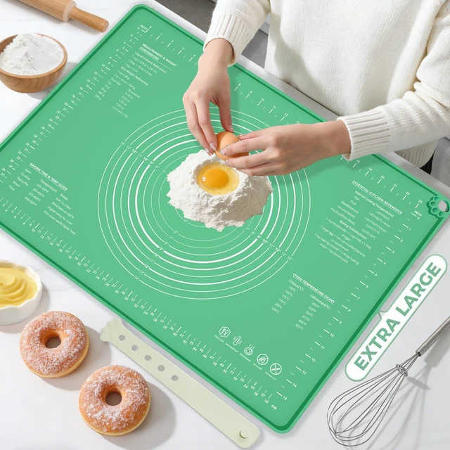 Alt view image 4 of 7 - Extra Large Food Grade Platinum Silicone Pastry Mat 28 x 20, Non-Slip Non-Stick Baking Mat for Rolling Dough with 5mm Raised Edge, Measurements & Baking Guide for Bread, Pizza, Pie & Sourdough