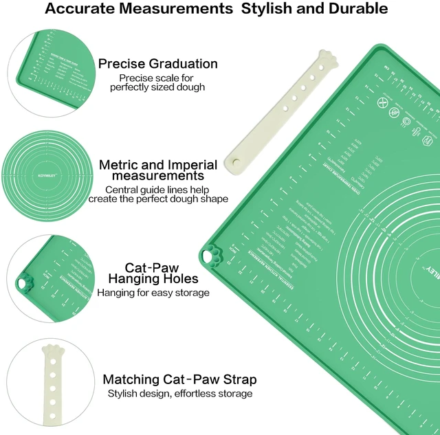 Alt view image 5 of 7 - Extra Large Food Grade Platinum Silicone Pastry Mat 28 x 20, Non-Slip Non-Stick Baking Mat for Rolling Dough with 5mm Raised Edge, Measurements & Baking Guide for Bread, Pizza, Pie & Sourdough