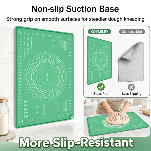 Alt view image 7 of 7 - Extra Large Food Grade Platinum Silicone Pastry Mat 28 x 20, Non-Slip Non-Stick Baking Mat for Rolling Dough with 5mm Raised Edge, Measurements & Baking Guide for Bread, Pizza, Pie & Sourdough