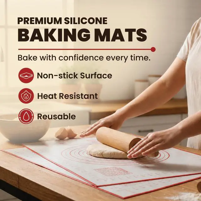 Alt view image 3 of 7 - Silicone Baking Mat, Full Sheet Non-Stick Pastry & Dough Mat with Measurement Guides, Silicone Mat & Baking Essentials, 15" x 23"(Pack of 2)