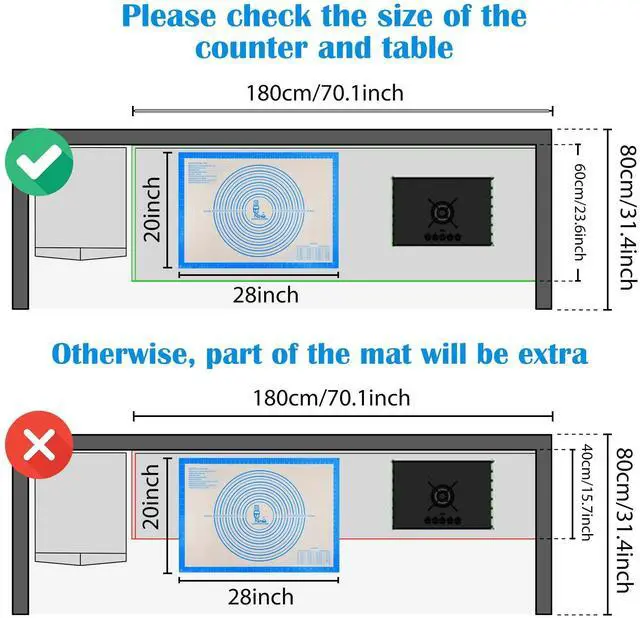 Alt view image 6 of 7 - Nonstick Silicone Pastry Mat Extra Large with Measurements Dough Baking Mat