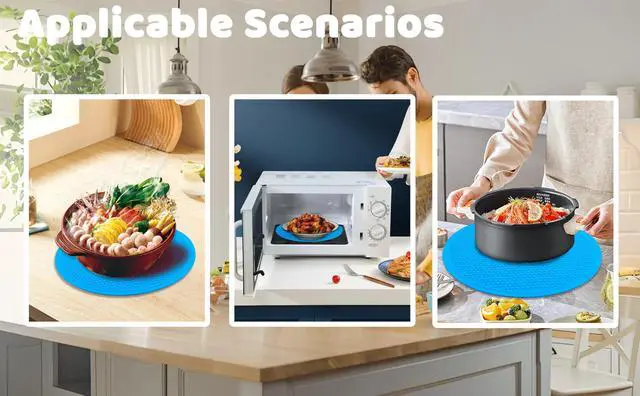 Alt view image 3 of 7 - 8 10 12 Inch Microwave mat, Trivet, Multi-Purpose Hot Pad,Pot Holder,Baking,Drying, Silicone mats for Microwave,Dishwasher Safe - Splatter Guard, Set of 3,Grey,Blue