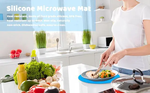 Alt view image 4 of 7 - 8 10 12 Inch Microwave mat, Trivet, Multi-Purpose Hot Pad,Pot Holder,Baking,Drying, Silicone mats for Microwave,Dishwasher Safe - Splatter Guard, Set of 3,Grey,Blue