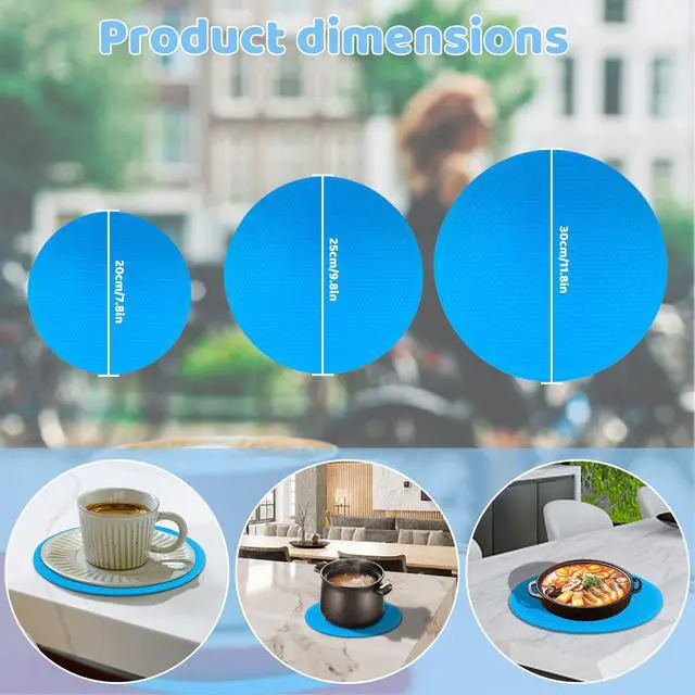 Alt view image 2 of 7 - 8 10 12 Inch Microwave mat, Trivet, Multi-Purpose Hot Pad,Pot Holder,Baking,Drying, Silicone mats for Microwave,Dishwasher Safe - Splatter Guard, Set of 3,Grey,Blue