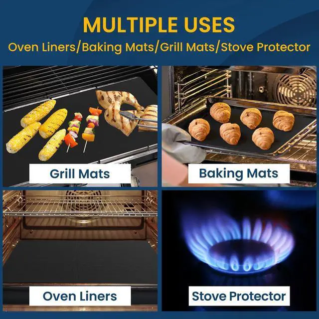 Alt view image 7 of 7 - Oven Liner for Bottom of Oven, 2 Pack Heavy Duty Oven Liners for Electric Stove, Heat Resistant Stovetop Protector Air Fryer Grill Mat, Reusable Gas Toaster Microwave Oven Drip Liner Teflon Sheets