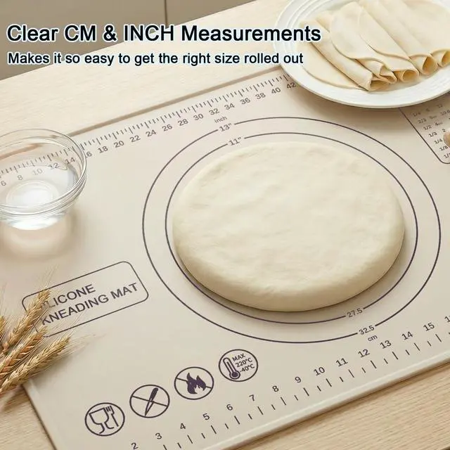 Alt view image 4 of 7 - Silicone Pastry Mat 28" x 20" Extra Thick Silicone Baking Mat with Measurements and Edge Heightening Non-stick Food Grade Dough Rolling Mat Kneading Sheet for Pastry, Bread, Cookies (Beige)