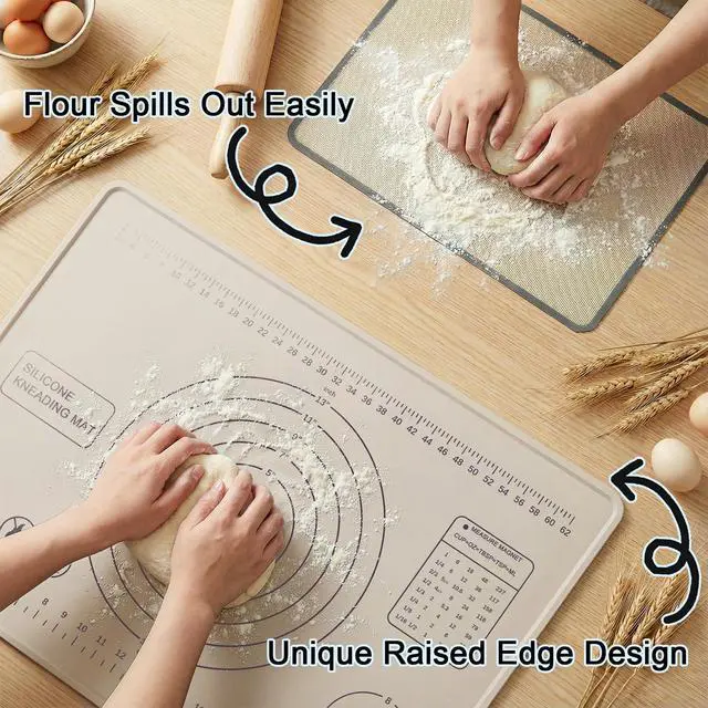 Alt view image 3 of 7 - Silicone Pastry Mat 28" x 20" Extra Thick Silicone Baking Mat with Measurements and Edge Heightening Non-stick Food Grade Dough Rolling Mat Kneading Sheet for Pastry, Bread, Cookies (Beige)