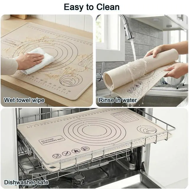 Alt view image 5 of 7 - Silicone Pastry Mat 28" x 20" Extra Thick Silicone Baking Mat with Measurements and Edge Heightening Non-stick Food Grade Dough Rolling Mat Kneading Sheet for Pastry, Bread, Cookies (Beige)