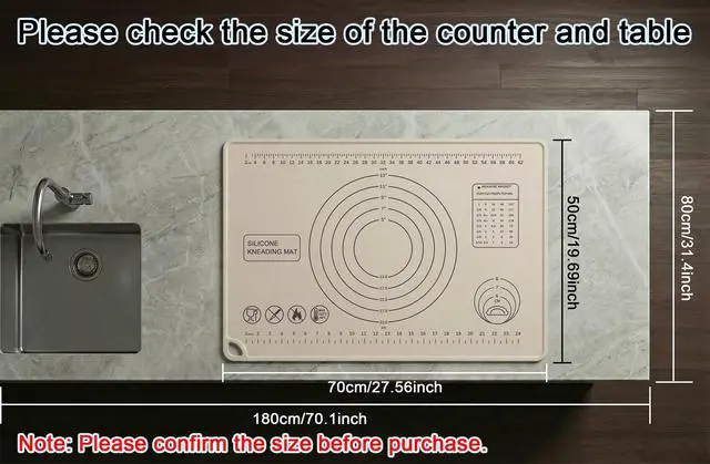 Alt view image 2 of 7 - Silicone Pastry Mat 28" x 20" Extra Thick Silicone Baking Mat with Measurements and Edge Heightening Non-stick Food Grade Dough Rolling Mat Kneading Sheet for Pastry, Bread, Cookies (Beige)