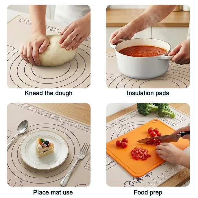 Alt view image 7 of 7 - Silicone Pastry Mat 28" x 20" Extra Thick Silicone Baking Mat with Measurements and Edge Heightening Non-stick Food Grade Dough Rolling Mat Kneading Sheet for Pastry, Bread, Cookies (Beige)