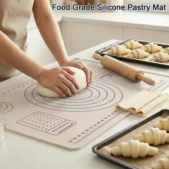 Alt view image 6 of 7 - Silicone Pastry Mat 28" x 20" Extra Thick Silicone Baking Mat with Measurements and Edge Heightening Non-stick Food Grade Dough Rolling Mat Kneading Sheet for Pastry, Bread, Cookies (Beige)