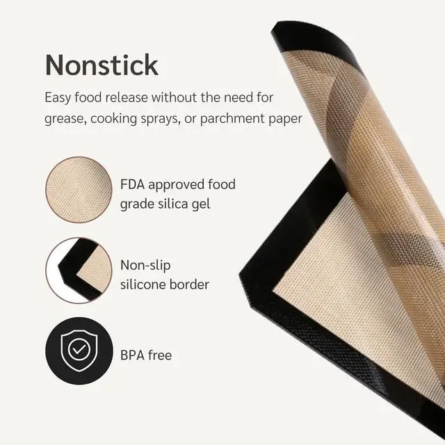 Alt view image 2 of 7 - NonStick Baking Mats for 15 inch Sheets 2-Pack | Silicone Nonstick Baking Mats 10 x 15 inches | Cookie Sheet Mat 10x15 | | Silicon Mats 15x10 in