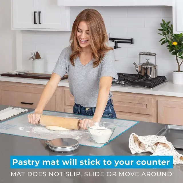 Alt view image 3 of 7 - Silicone Pastry Mat Non-Slip, Easy-Clean Rolling Mat for Dough, Cookies, Pie, Bread, Pizza & Fondant Extra Large 23.5 x 31.5 Baking Mats Board with Printed Measurements & Conversion Chart