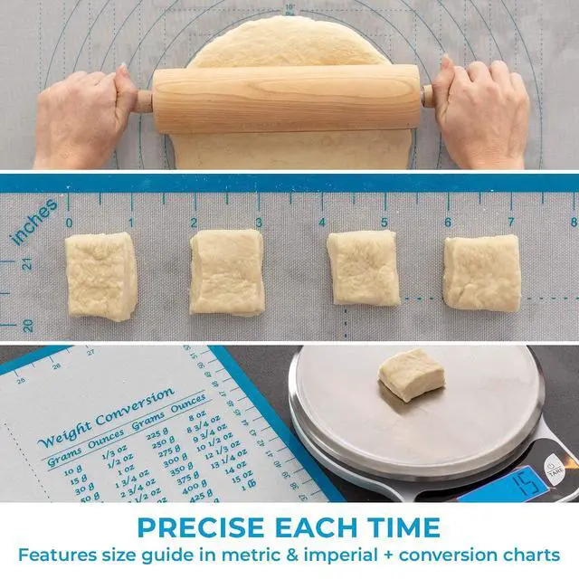 Alt view image 4 of 7 - Silicone Pastry Mat Non-Slip, Easy-Clean Rolling Mat for Dough, Cookies, Pie, Bread, Pizza & Fondant Extra Large 23.5 x 31.5 Baking Mats Board with Printed Measurements & Conversion Chart