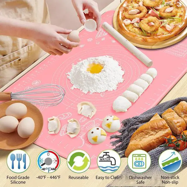 Alt view image 2 of 7 - Silicone Pastry Mat 28" x 20" Extra Thick Non Stick Baking Mat with Measurements and Edge Heightening, Food Grade Silicone Rolling Mat for Pastry, Bread, Cookies, Pizza, Fondant, Pasta - Pink