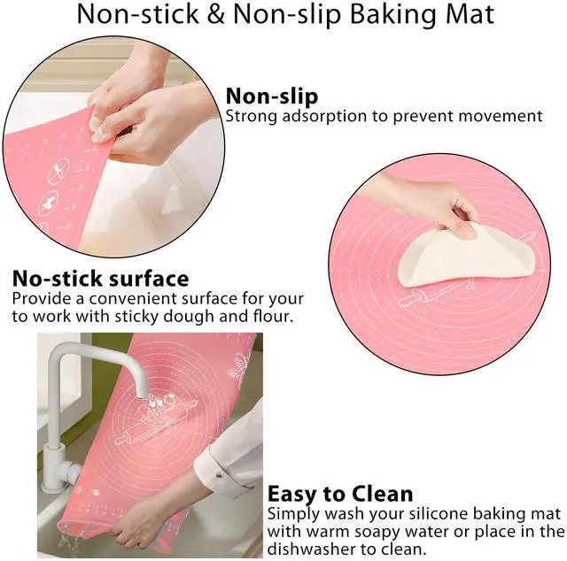 Alt view image 4 of 7 - Silicone Pastry Mat 28" x 20" Extra Thick Non Stick Baking Mat with Measurements and Edge Heightening, Food Grade Silicone Rolling Mat for Pastry, Bread, Cookies, Pizza, Fondant, Pasta - Pink