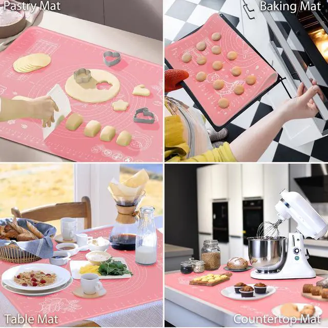 Alt view image 5 of 7 - Silicone Pastry Mat 28" x 20" Extra Thick Non Stick Baking Mat with Measurements and Edge Heightening, Food Grade Silicone Rolling Mat for Pastry, Bread, Cookies, Pizza, Fondant, Pasta - Pink