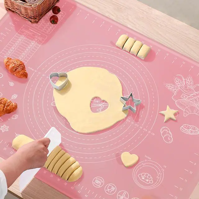 Alt view image 7 of 7 - Silicone Pastry Mat 28" x 20" Extra Thick Non Stick Baking Mat with Measurements and Edge Heightening, Food Grade Silicone Rolling Mat for Pastry, Bread, Cookies, Pizza, Fondant, Pasta - Pink