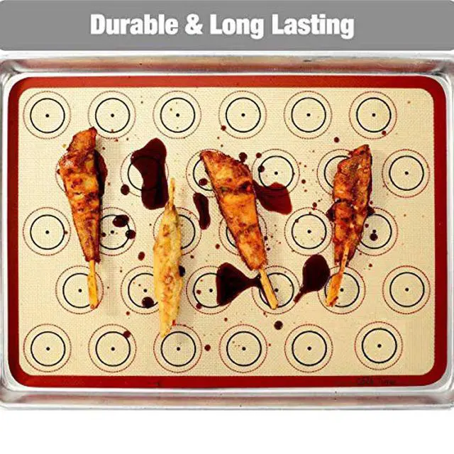 Alt view image 4 of 7 - Silicone Baking Mat - Set of 2 Non Stick Silicon Macaroon Baking Sheet Cookie Liner(BPA Free/Reusable/Half Sheet),Perfect Cooking Kit for Macarons,Pastry,Cake and Bread Making (Red)