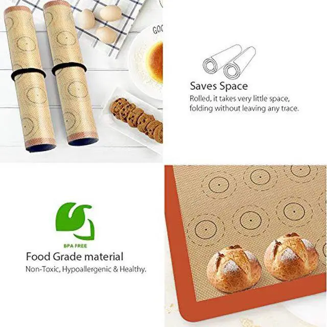 Alt view image 6 of 7 - Silicone Baking Mat - Set of 2 Non Stick Silicon Macaroon Baking Sheet Cookie Liner(BPA Free/Reusable/Half Sheet),Perfect Cooking Kit for Macarons,Pastry,Cake and Bread Making (Red)