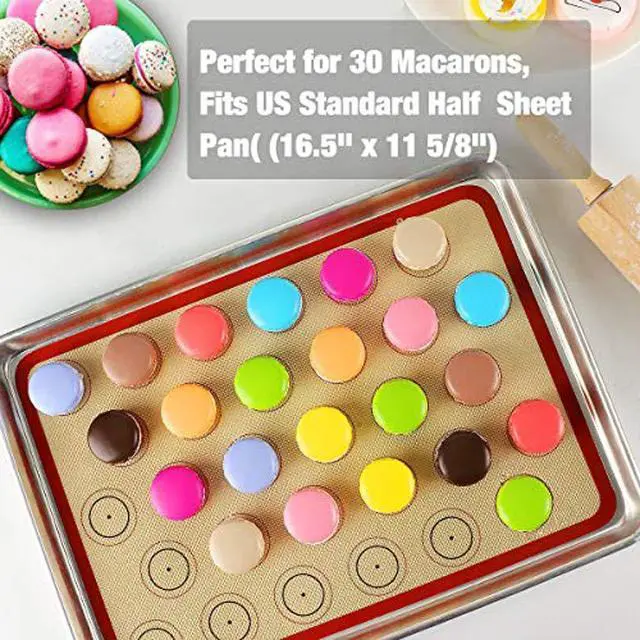 Alt view image 2 of 7 - Silicone Baking Mat - Set of 2 Non Stick Silicon Macaroon Baking Sheet Cookie Liner(BPA Free/Reusable/Half Sheet),Perfect Cooking Kit for Macarons,Pastry,Cake and Bread Making (Red)