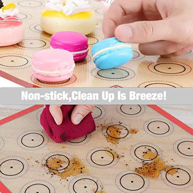 Alt view image 3 of 7 - Silicone Baking Mat - Set of 2 Non Stick Silicon Macaroon Baking Sheet Cookie Liner(BPA Free/Reusable/Half Sheet),Perfect Cooking Kit for Macarons,Pastry,Cake and Bread Making (Red)