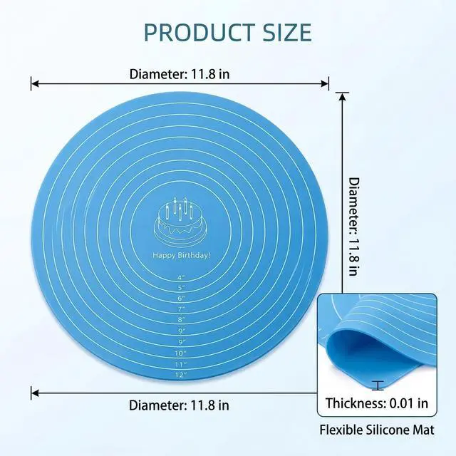 Alt view image 2 of 7 - 3PCS Round Silicone Baking Mats, 11.8 Inch Reusable Nonstick Pastry Mat with Measurement Guides, Heat Resistant Silicone Baking Mat for Pizza Pan, Dough Rolling, Pastry and Baking
