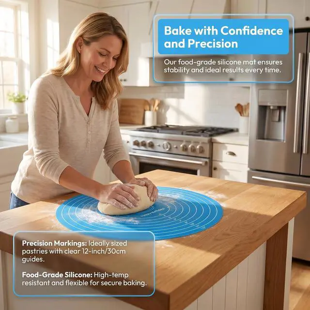 Alt view image 4 of 7 - 3PCS Round Silicone Baking Mats, 11.8 Inch Reusable Nonstick Pastry Mat with Measurement Guides, Heat Resistant Silicone Baking Mat for Pizza Pan, Dough Rolling, Pastry and Baking
