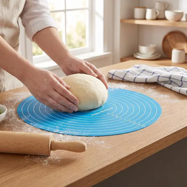 Alt view image 7 of 7 - 3PCS Round Silicone Baking Mats, 11.8 Inch Reusable Nonstick Pastry Mat with Measurement Guides, Heat Resistant Silicone Baking Mat for Pizza Pan, Dough Rolling, Pastry and Baking