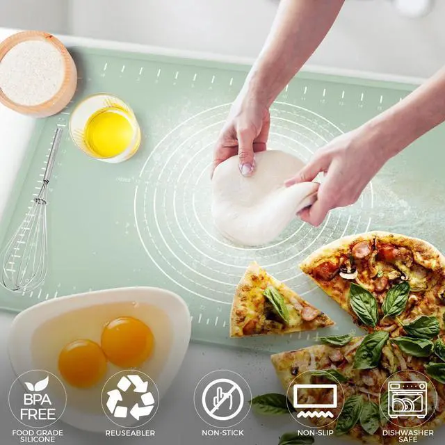 Alt view image 6 of 6 - Silicone Baking Mat 32" x 24", Extra Thick Dough Rolling Mat with Measurements and Edge Heightening, Non-stick Food Grade Silicone Pastry Mat for for Pastry, Bread, Cookies, Pizza, Fondant, Pasta