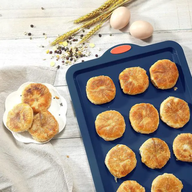 Alt view image 3 of 7 - 8 in 1 Silicone Baking Set - 6 Cake Molds - 2 Silicone Baking Mat, Nonstick Cookie Sheet, Cake Muffin Bread Pan with Grips and Metal Reinforced Frame More Strength, Navy Blue