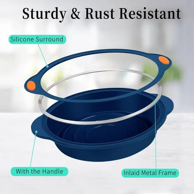 Alt view image 4 of 7 - 8 in 1 Silicone Baking Set - 6 Cake Molds - 2 Silicone Baking Mat, Nonstick Cookie Sheet, Cake Muffin Bread Pan with Grips and Metal Reinforced Frame More Strength, Navy Blue