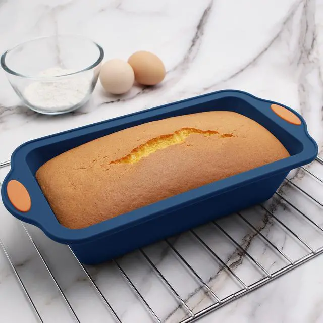 Alt view image 2 of 7 - 8 in 1 Silicone Baking Set - 6 Cake Molds - 2 Silicone Baking Mat, Nonstick Cookie Sheet, Cake Muffin Bread Pan with Grips and Metal Reinforced Frame More Strength, Navy Blue