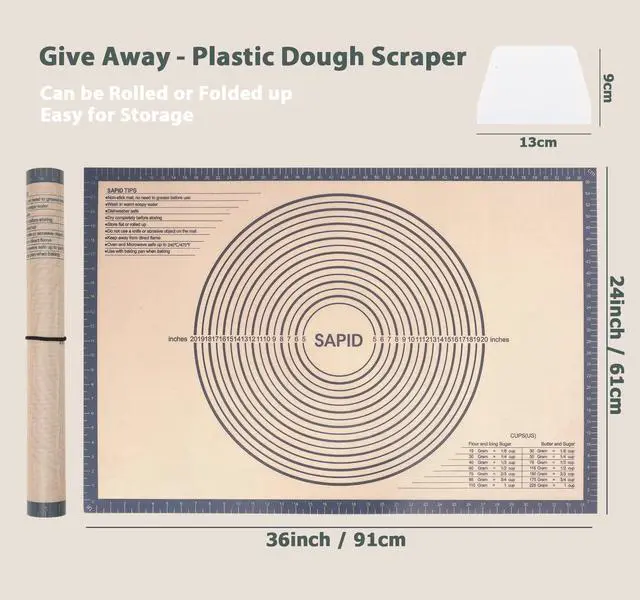 Alt view image 2 of 7 - Extra Thick Silicone Pastry Mat Non-slip with Measurements for Non-stick Silicone Baking Mat Extra Large, Dough Rolling, Pie Crust, Kneading Mats, Countertop, Placement Mats (24" x 36", Gray)