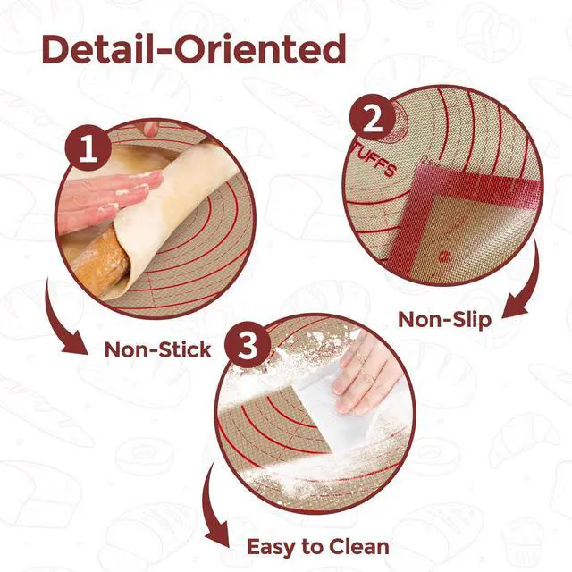 Alt view image 3 of 7 - Silicone Pastry Mat 26"x16", 0.7mm Thick Non Slip Baking Mat with Measurements, Large Dough Rolling Mat for Pizza, Bread, Pie Crust, Fondant, Cookies