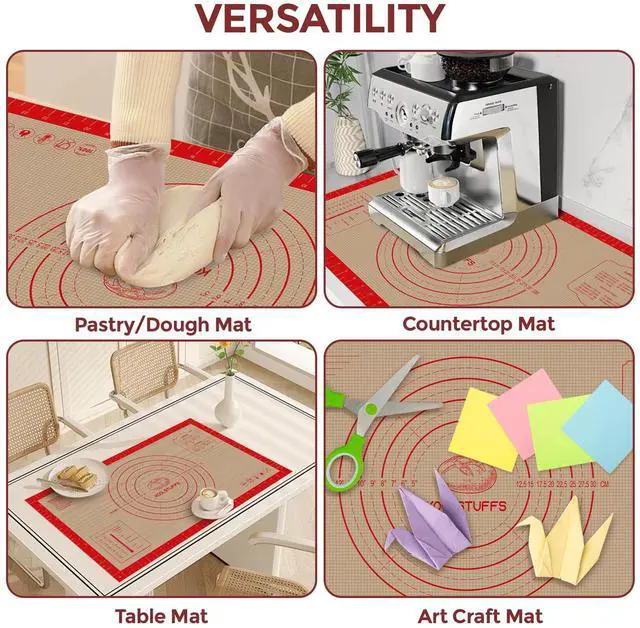 Alt view image 5 of 7 - Silicone Pastry Mat 26"x16", 0.7mm Thick Non Slip Baking Mat with Measurements, Large Dough Rolling Mat for Pizza, Bread, Pie Crust, Fondant, Cookies