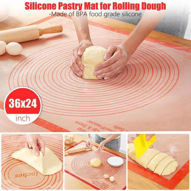 Alt view image 2 of 7 - Silicone Pastry Mat 36x24 Inch Extra Large Baking Mat with Measurements, Nonstick Kitchen Counter Mats for Dough, Pastry, Dough Rolling, Kneading Board, Pie Crust, Fondant, Bread, Pasta, Pizza