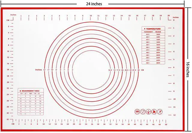 Alt view image 2 of 7 - silicone pastry non stick baking mat with measurement fondant mat with three sizes for silicone baking mat, counter mat, dough rolling mat,fondant/pie crust mat (Red, 24"L x16"W)