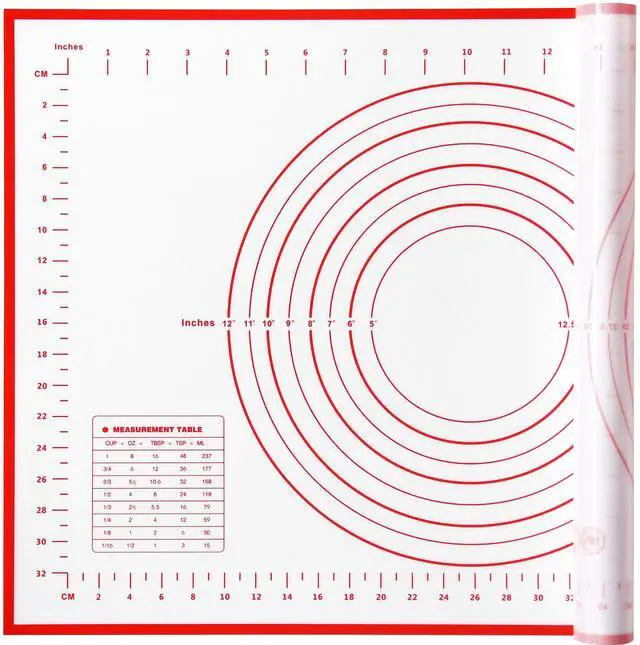 Main image of silicone pastry non stick baking mat with measurement fondant mat with three sizes for silicone baking mat, counter mat, dough rolling mat,fondant/pie crust mat (Red, 24"L x16"W)